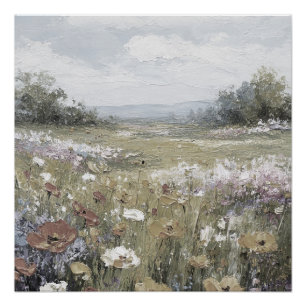 Póster Arte Neutral de Paisaje de Granja Abstracto