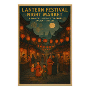 Póster Arte nocturno en el mercado de la bandera china