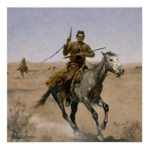 Póster Arte occidental de Frederic Remington "El Vuelo"