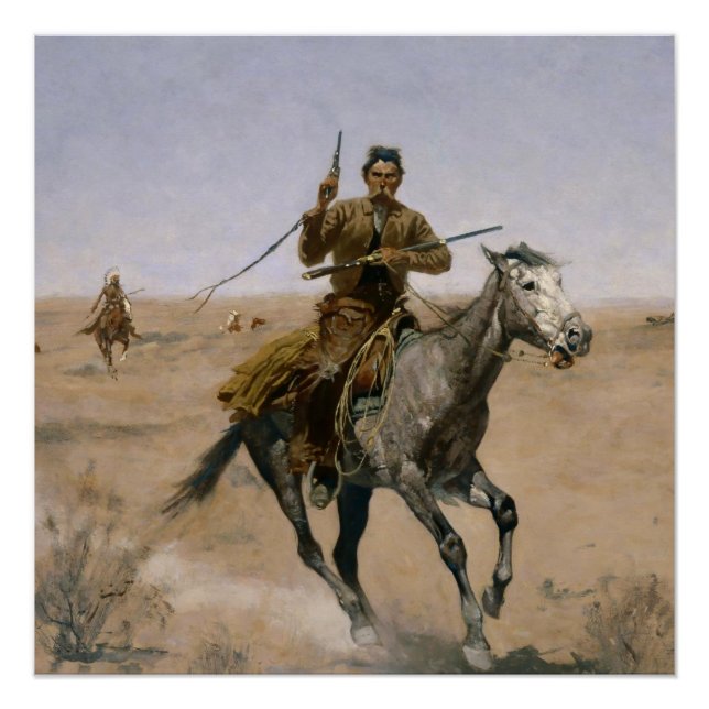Póster Arte occidental de Frederic Remington "El Vuelo" (Anverso)