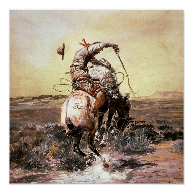 Póster Arte occidental "Slick Rider" por Charles M Russel (Anverso)