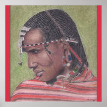 Poster, arte original de un guerrero masái african