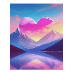 Póster Arte paisajístico de Heart & Mountain Sunset