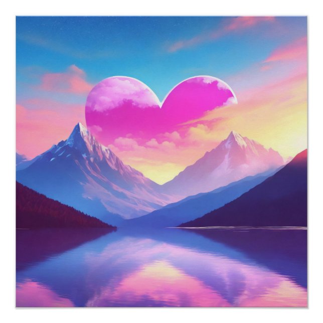 Póster Arte paisajístico de Heart & Mountain Sunset (Anverso)