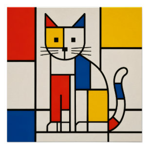Póster Arte Pop Abstracto Geométrico de Gato al Estilo Mo