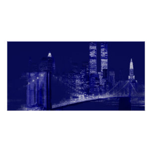 Póster Arte Pop Nocturno Azul de la Ciudad de Nueva York