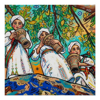 Póster Arte popular amazigé Ahwash marroquí Brillante