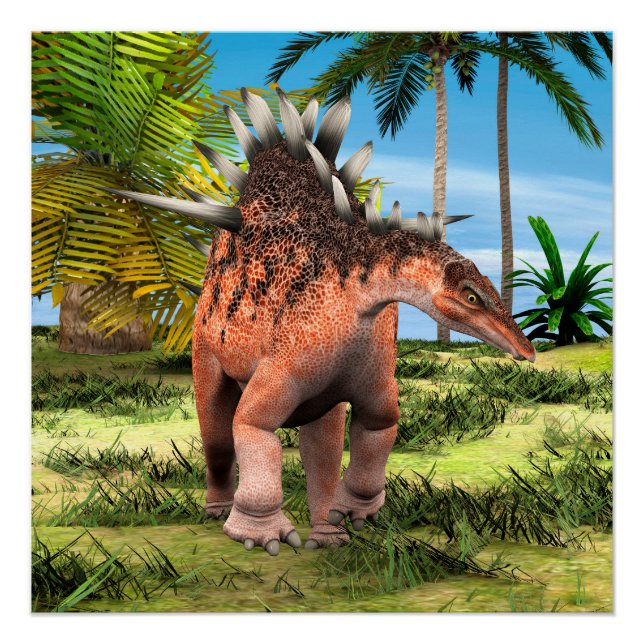 Póster Arte prehistórico de Kentrosaurus Dinosaurio Jungl (Anverso)