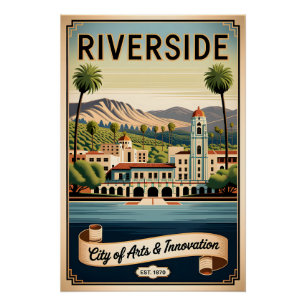 Póster Arte Retro Ciudad de las Artes Riverside Californi
