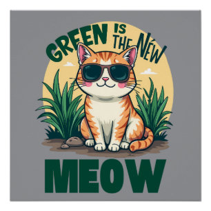 Póster Arte Retro de Naturaleza de Gato Genial "Verde es