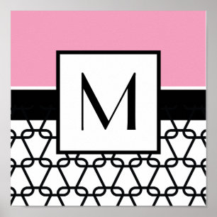 Póster Arte, rosa y negro de la pared del monograma