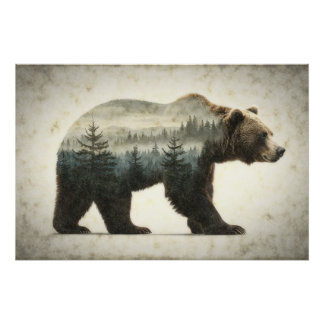 Póster Arte salvaje Grizzly Bear