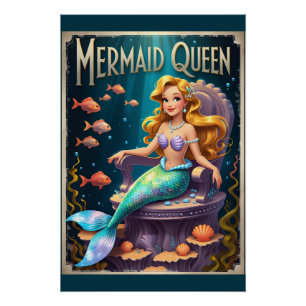 Póster Arte submarino de dibujos animados de la reina sir