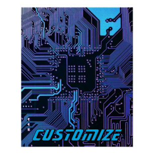 Póster Arte tecnológico de placa de circuito PCB Cyber Bl