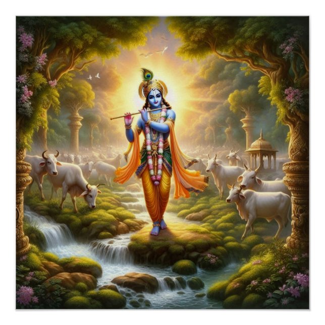 Póster Arte tradicional de flauta de Gopinath en Krishna  (Anverso)