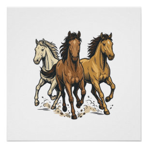 Póster Arte vectorial de caballos corriendo vintage_1