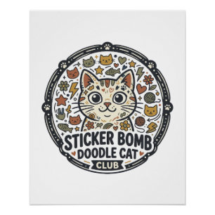 Póster Arte vectorial de gato garabato bomba de pegatina