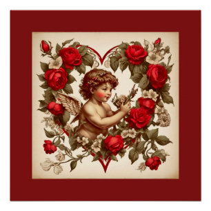 Póster Arte vintage del día de San Valentín amor cupido