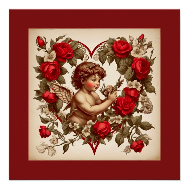 Póster Arte vintage del día de San Valentín amor cupido (Anverso)