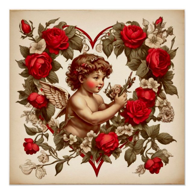 Póster Arte vintage del día de San Valentín amor cupido (Anverso)