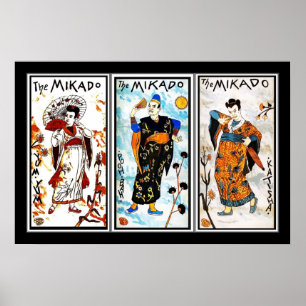 Póster Arte Vintage Japonés El Mikado 3 Paneles