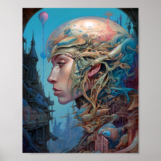 Póster Artes de ciencia ficción geomecánicas Surreal Head (Frente)