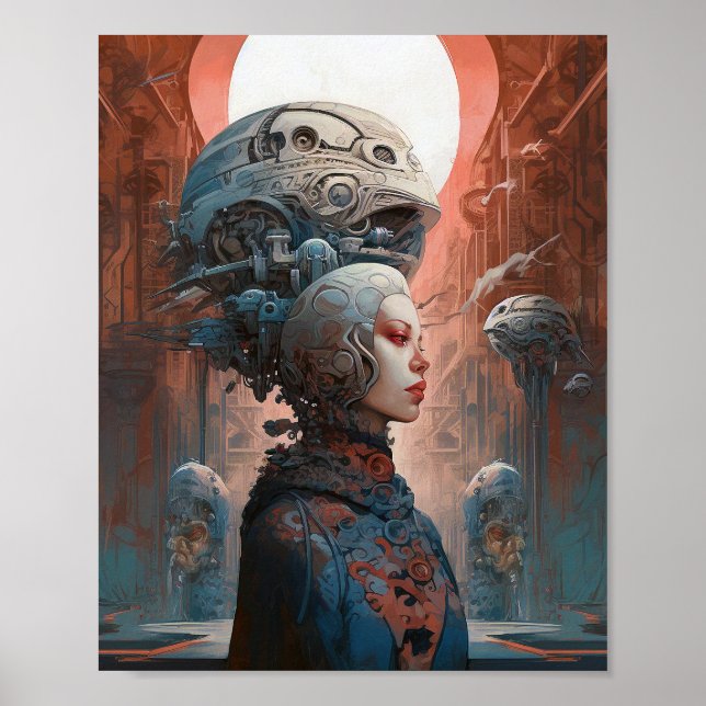 Póster Artes de ciencia ficción geomecánicas Surreal Head (Frente)