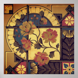 Póster Artes florales y artesanías victorianas marrón roj