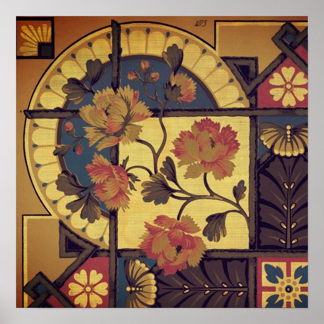 Póster Artes florales y artesanías victorianas marrón roj (Frente)