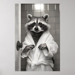 Póster Artes impresas divertidas de baño con mapache Baño