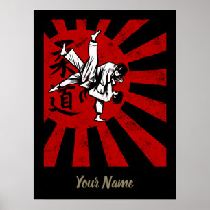 Póster Artes marciales de judo con sol naciente japonés