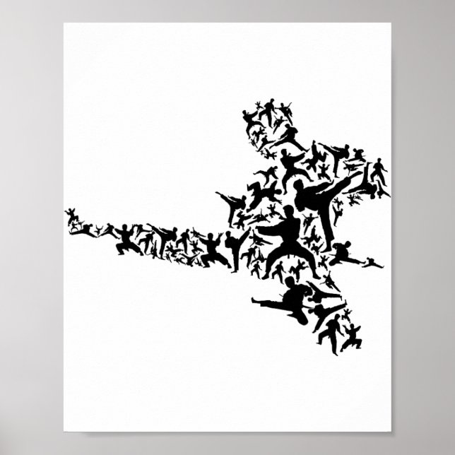 Póster Artes Marciales de Karate Patada Voladora Boxeo Ki (Frente)