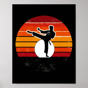 Póster Artes marciales retro Sunset Silhouette Kick - Kar