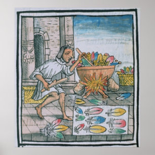 Póster Artesanos aztecas que teñen plumas