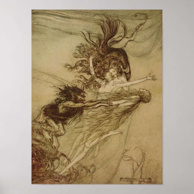 Póster Arthur Rackham | Los Rhinemaidens burlándose de Al (Frente)