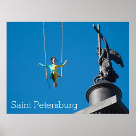 Póster Artista aéreo mirando al ángel de bronce