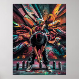 Póster Artista callejero con latas de aerosol