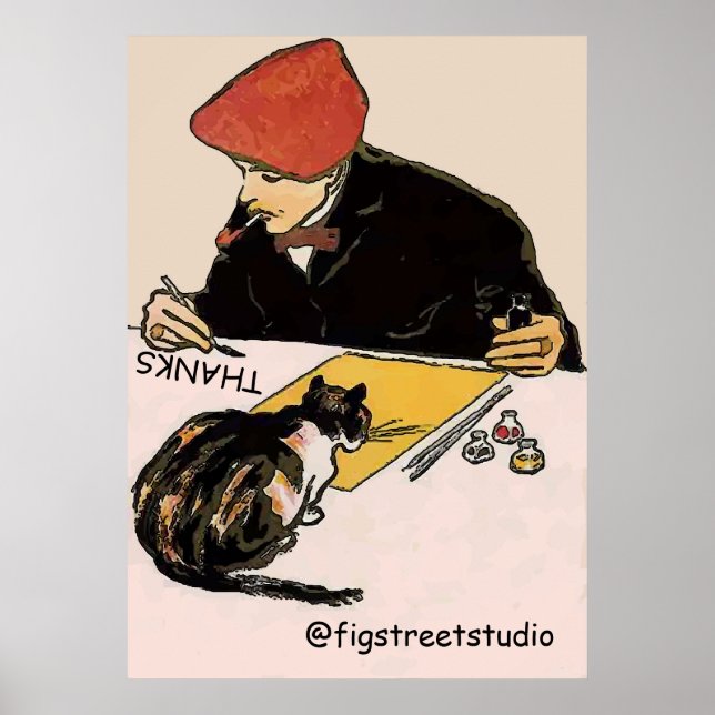 Póster Artista con gato, editar texto (Frente)