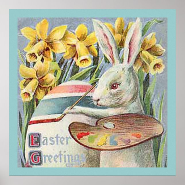 Póster Artista de conejitos de Semana Santa pintando un h (Frente)