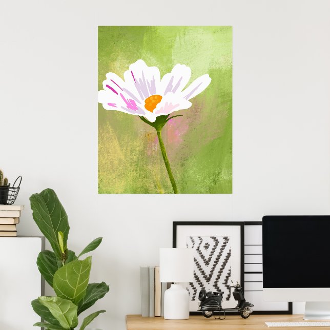 Póster Artista de Flores Cosmos Blancas (Oficina en casa)