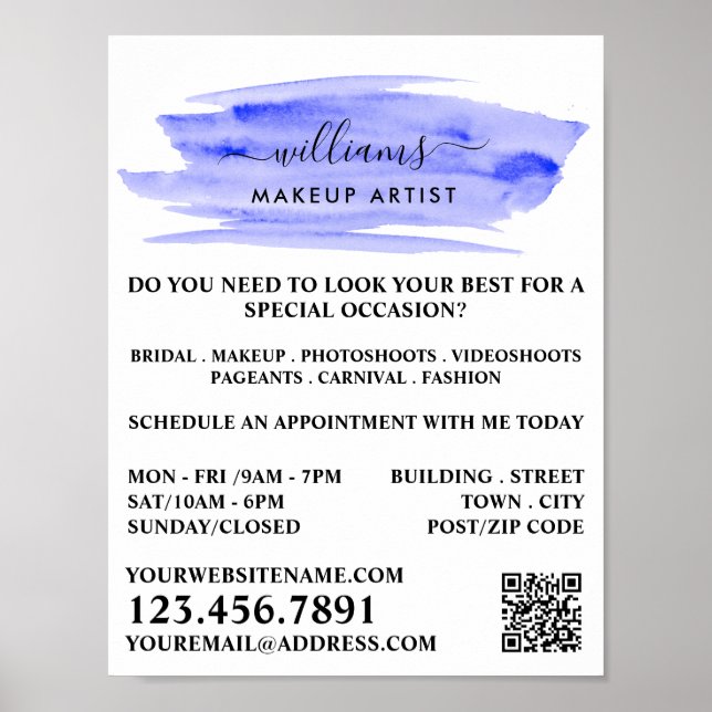 Póster Artista de maquillaje de pincel azul acuarela (Frente)