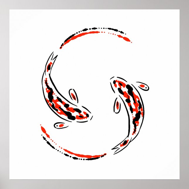 Póster Artista de pescado Koi japonés negro y rojo (Frente)