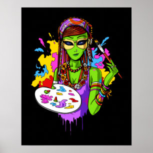 Póster Artista de pintura hippie de alienígena espacial