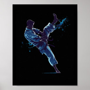 Póster Artista marcial dinámico patada de karate