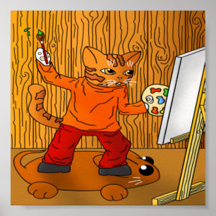 Póster Artista pintador de gato