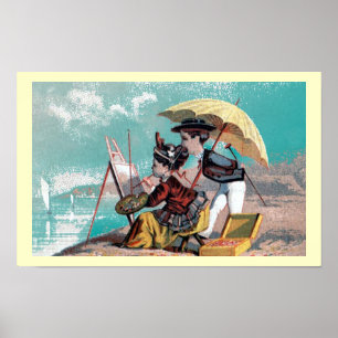 Póster Artista victoriano en la playa