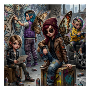 Póster Artistas Pintando Juntos en Estudio de Arte Acoged