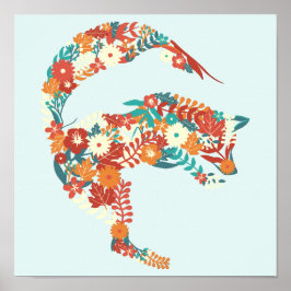 Póster Artistic Floral Fox Wild Animal Nature Theme