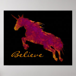 Póster Artistic Painted Unicorn With Believe Text