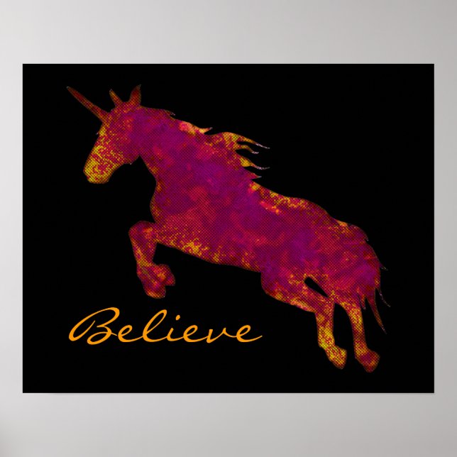Póster Artistic Painted Unicorn With Believe Text (Frente)